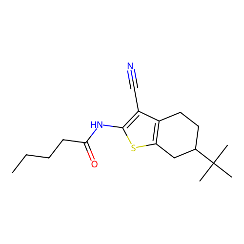 N-(6-tert-butyl-3-cyano-4,5,6,7-tetrahydro-1-benzothiophen-2-yl)pentanamide structure