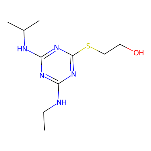2-{[4-(Ethylamino)-6-(propan-2-ylamino)-1,3,5-triazin-2-yl]sulfanyl}ethanol structure