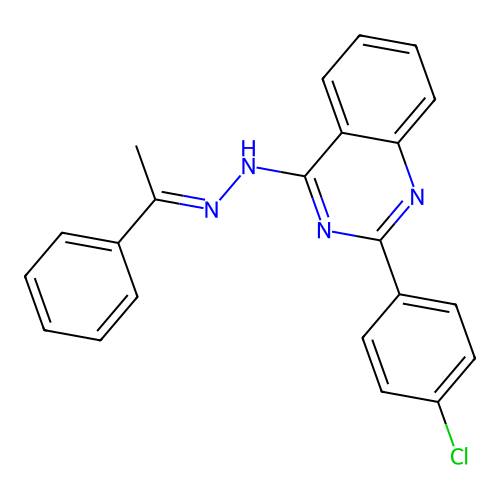 2-(4-chlorophenyl)-4-[(2E)-2-(1-phenylethylidene)hydrazinyl]quinazoline structure