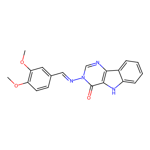 (E)-3-((3,4-dimethoxybenzylidene)amino)-3H-pyrimido[5,4-b]indol-4(5H)-one structure