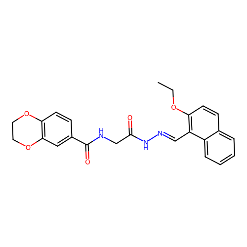 (E)-N-(2-(2-((2-Ethoxynaphthalen-1-yl)methylene)hydrazinyl)-2-oxoethyl)-2,3-dihydrobenzo[b][1,4]dioxine-6-carboxamide structure