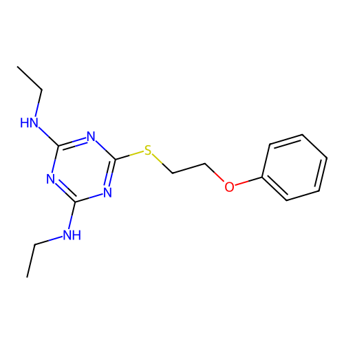 N,N'-diethyl-6-[(2-phenoxyethyl)sulfanyl]-1,3,5-triazine-2,4-diamine structure