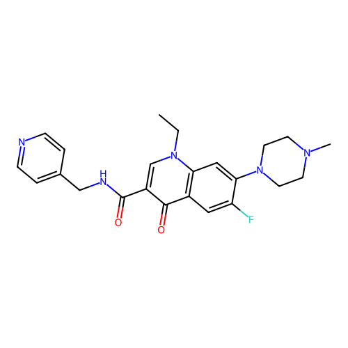 1-ethyl-6-fluoro-7-(4-methylpiperazin-1-yl)-4-oxo-N-(pyridin-4-ylmethyl)-1,4-dihydroquinoline-3-carboxamide structure