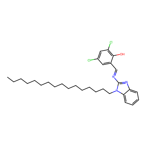 2,4-dichloro-6-(((1-hexadecyl-1H-benzo[d]imidazol-2-yl)imino)methyl)phenol structure