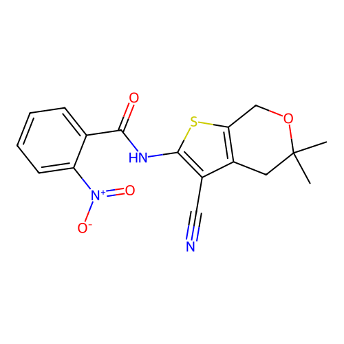 N-(3-cyano-5,5-dimethyl-4,7-dihydro-5H-thieno[2,3-c]pyran-2-yl)-2-nitrobenzamide structure