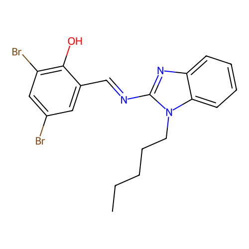 2,4-dibromo-6-(((1-pentyl-1H-benzo[d]imidazol-2-yl)imino)methyl)phenol structure