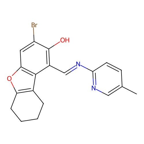 3-bromo-1-[[(5-methylpyridin-2-yl)amino]methylidene]-6,7,8,9-tetrahydrodibenzofuran-2-one structure