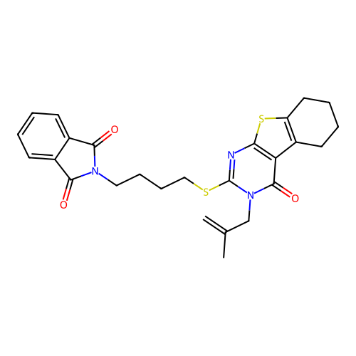2-(4-((3-(2-methylallyl)-4-oxo-3,4,5,6,7,8-hexahydrobenzo[4,5]thieno[2,3-d]pyrimidin-2-yl)thio)butyl)isoindoline-1,3-dione structure