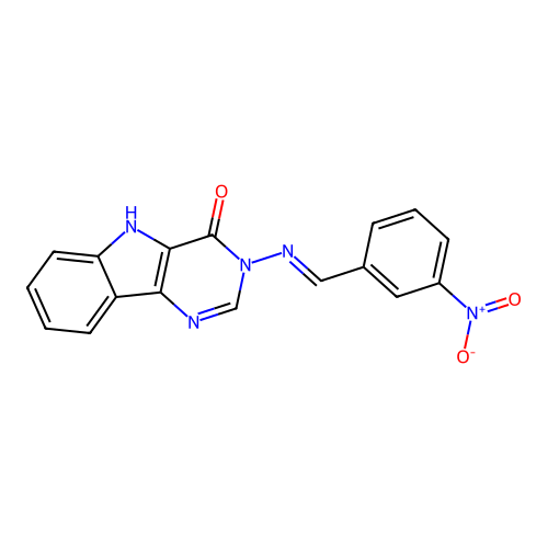 (E)-3-((3-nitrobenzylidene)amino)-3H-pyrimido[5,4-b]indol-4(5H)-one structure