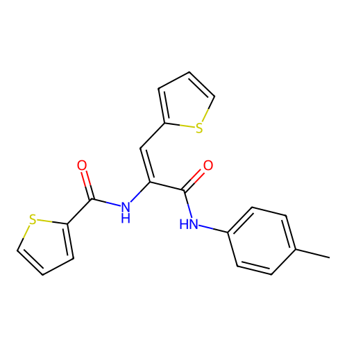 (E)-N-(3-oxo-1-(thiophen-2-yl)-3-(p-tolylamino)prop-1-en-2-yl)thiophene-2-carboxamide structure