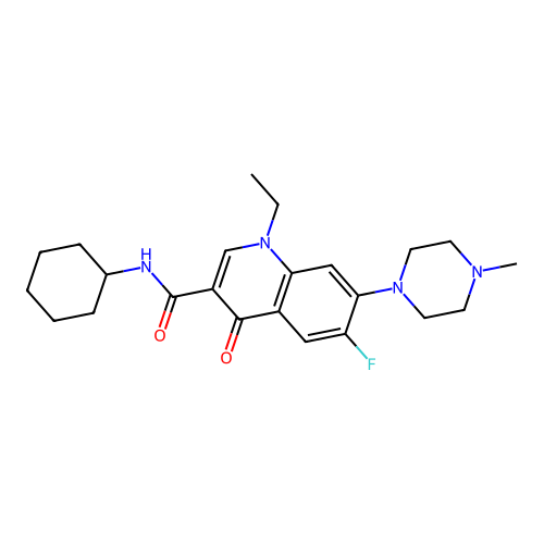 N-cyclohexyl-1-ethyl-6-fluoro-7-(4-methylpiperazin-1-yl)-4-oxo-1,4-dihydroquinoline-3-carboxamide structure