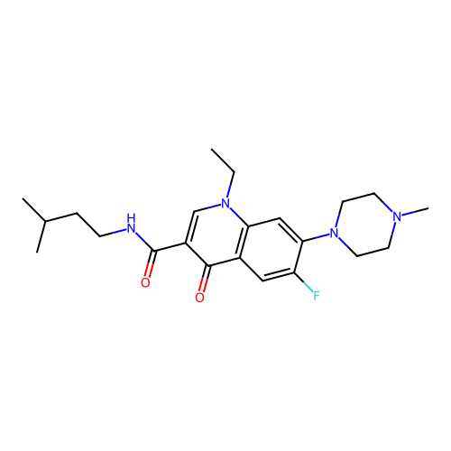 1-ethyl-6-fluoro-N-(3-methylbutyl)-7-(4-methylpiperazin-1-yl)-4-oxoquinoline-3-carboxamide structure