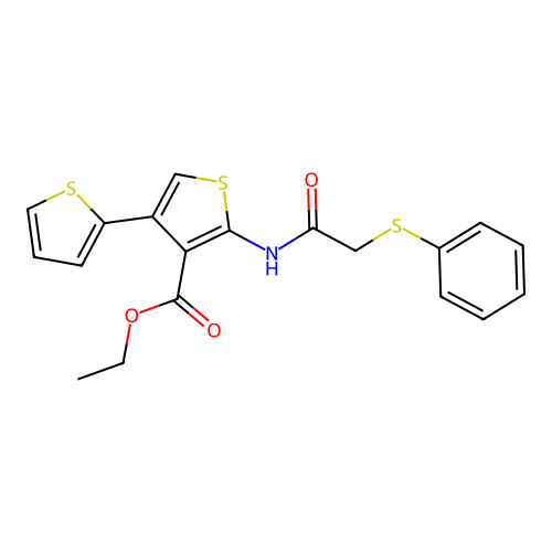 Ethyl 5'-{[(phenylthio)acetyl]amino}-2,3'-bithiophene-4'-carboxylate structure