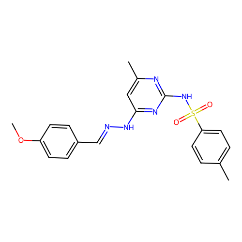(E)-N-(4-(2-(4-methoxybenzylidene)hydrazinyl)-6-methylpyrimidin-2-yl)-4-methylbenzenesulfonamide structure