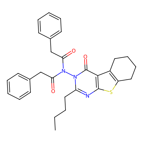 N-(2-butyl-4-oxo-5,6,7,8-tetrahydro[1]benzothieno[2,3-d]pyrimidin-3(4H)-yl)-2-phenyl-N-(phenylacetyl)acetamide structure