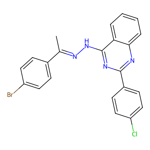 4-{(2E)-2-[1-(4-bromophenyl)ethylidene]hydrazinyl}-2-(4-chlorophenyl)quinazoline structure