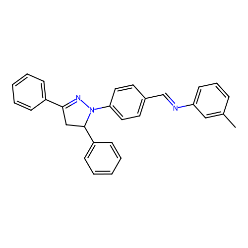 (E)-N-(4-(3,5-diphenyl-4,5-dihydro-1H-pyrazol-1-yl)benzylidene)-3-methylaniline structure
