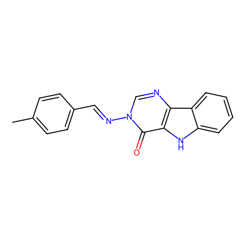 (E)-3-((4-methylbenzylidene)amino)-3H-pyrimido[5,4-b]indol-4(5H)-one structure