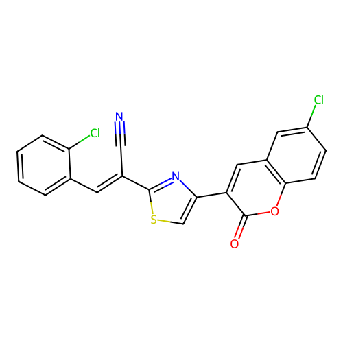 (E)-2-(4-(6-chloro-2-oxo-2H-chromen-3-yl)thiazol-2-yl)-3-(2-chlorophenyl)acrylonitrile structure