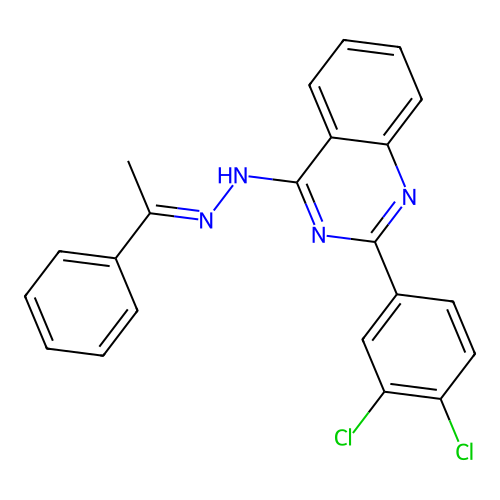 2-(3,4-dichlorophenyl)-4-[(2E)-2-(1-phenylethylidene)hydrazinyl]quinazoline structure