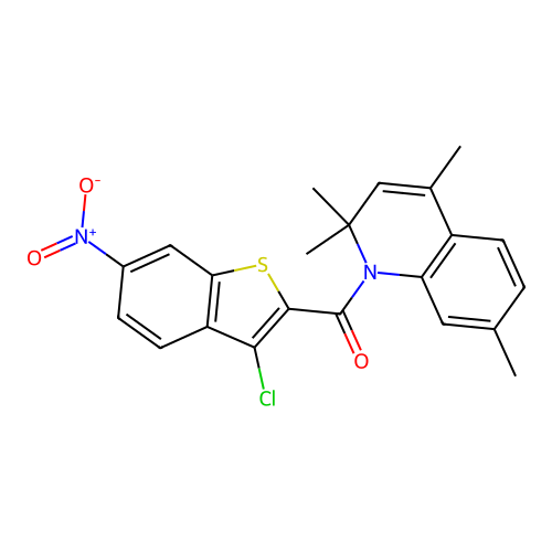 (3-chloro-6-nitro-1-benzothiophen-2-yl)(2,2,4,7-tetramethylquinolin-1(2H)-yl)methanone structure