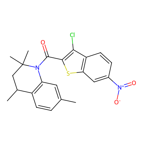 (3-chloro-6-nitro-1-benzothiophen-2-yl)(2,2,4,7-tetramethyl-3,4-dihydroquinolin-1(2H)-yl)methanone structure