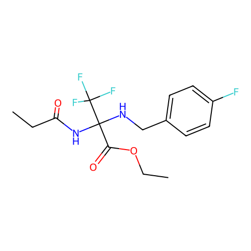Ethyl 3,3,3-trifluoro-2-(4-fluorobenzylamino)-2-propionamidopropionate structure