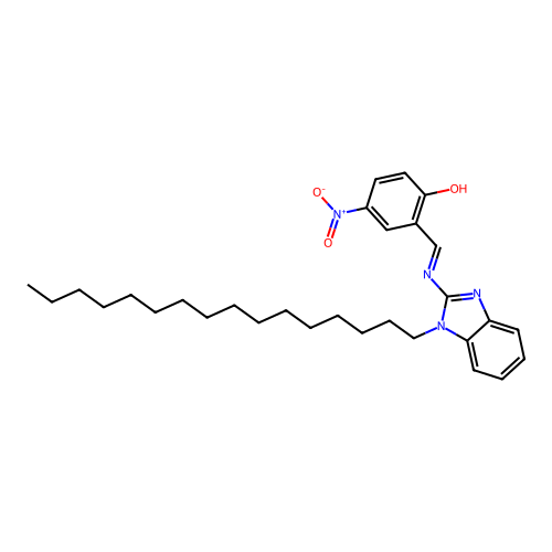 2-(((1-hexadecyl-1H-benzo[d]imidazol-2-yl)imino)methyl)-4-nitrophenol structure
