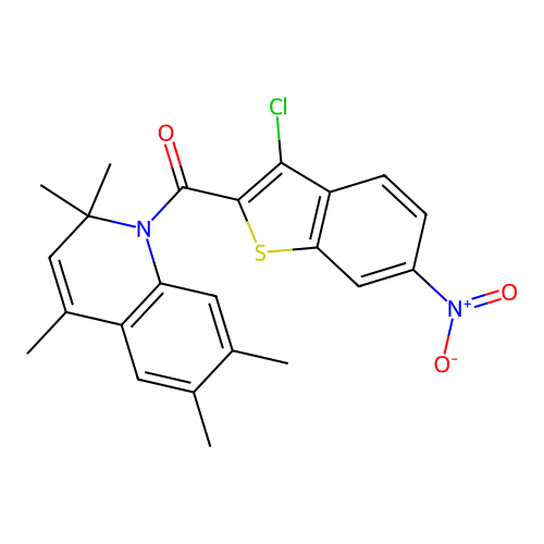 (3-chloro-6-nitro-1-benzothiophen-2-yl)(2,2,4,6,7-pentamethylquinolin-1(2H)-yl)methanone structure