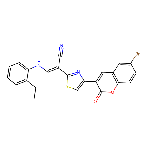 (2E)-2-[4-(6-bromo-2-oxo-2H-chromen-3-yl)-1,3-thiazol-2-yl]-3-[(2-ethylphenyl)amino]prop-2-enenitrile structure