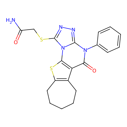 2-((5-oxo-4-phenyl-5,6,7,8,9,10-hexahydro-4H-cyclohepta[4,5]thieno[3,2-e][1,2,4]triazolo[4,3-a]pyrimidin-1-yl)thio)acetamide structure