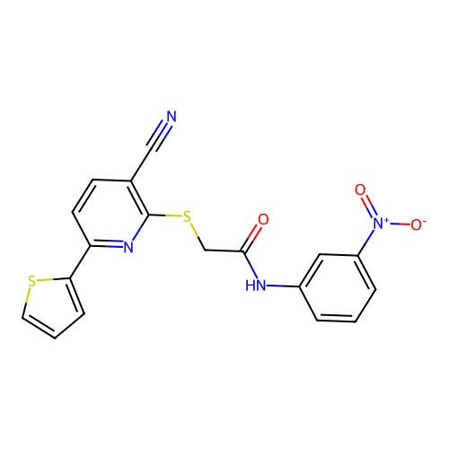2-{[3-cyano-6-(thiophen-2-yl)pyridin-2-yl]sulfanyl}-N-(3-nitrophenyl)acetamide structure