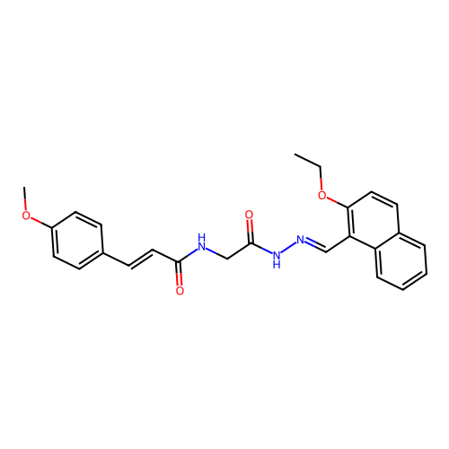 (2E)-N-(2-{(2E)-2-[(2-ethoxynaphthalen-1-yl)methylidene]hydrazinyl}-2-oxoethyl)-3-(4-methoxyphenyl)prop-2-enamide (non-preferred name) structure