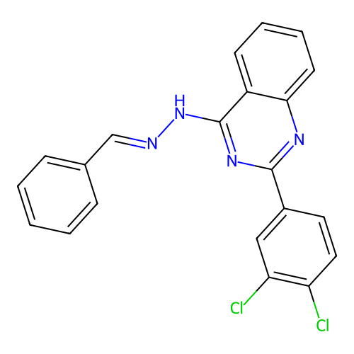 4-[(2E)-2-benzylidenehydrazinyl]-2-(3,4-dichlorophenyl)quinazoline structure