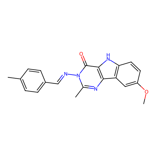 (E)-8-methoxy-2-methyl-3-((4-methylbenzylidene)amino)-3H-pyrimido[5,4-b]indol-4(5H)-one structure