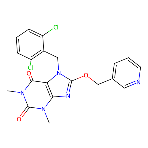 7-[(2,6-dichlorophenyl)methyl]-1,3-dimethyl-8-(pyridin-3-ylmethoxy)purine-2,6-dione structure