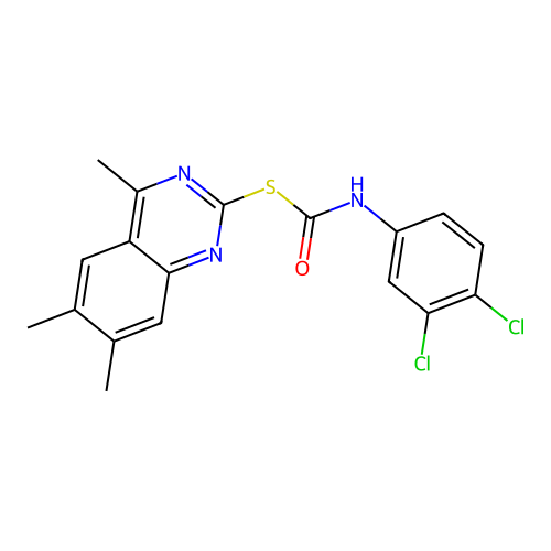 S-(4,6,7-trimethylquinazolin-2-yl) (3,4-dichlorophenyl)carbamothioate structure