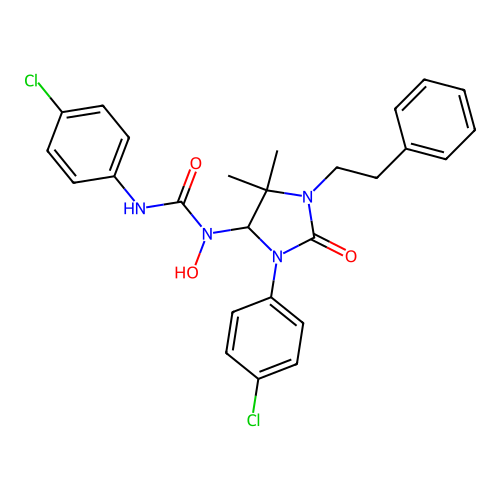 3-(4-chlorophenyl)-1-(3-(4-chlorophenyl)-5,5-dimethyl-2-oxo-1-phenethylimidazolidin-4-yl)-1-hydroxyurea structure