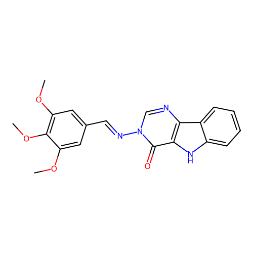 (E)-3-((3,4,5-trimethoxybenzylidene)amino)-3H-pyrimido[5,4-b]indol-4(5H)-one structure