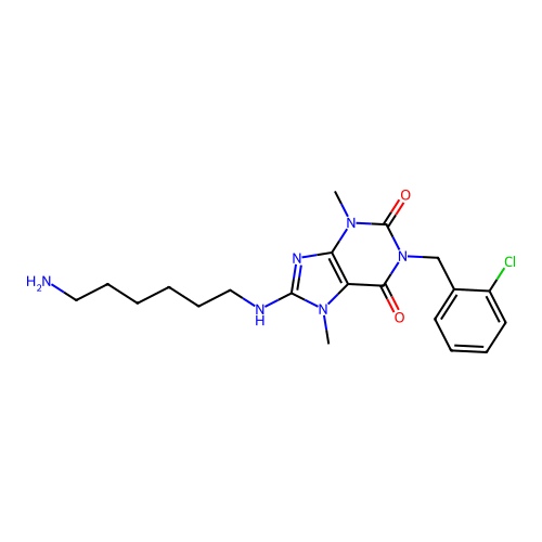 8-((6-aminohexyl)amino)-1-(2-chlorobenzyl)-3,7-dimethyl-1H-purine-2,6(3H,7H)-dione structure