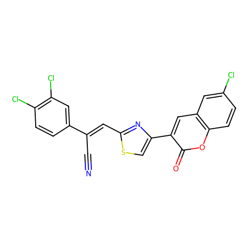 (2Z)-3-[4-(6-chloro-2-oxo-2H-chromen-3-yl)-1,3-thiazol-2-yl]-2-(3,4-dichlorophenyl)prop-2-enenitrile structure