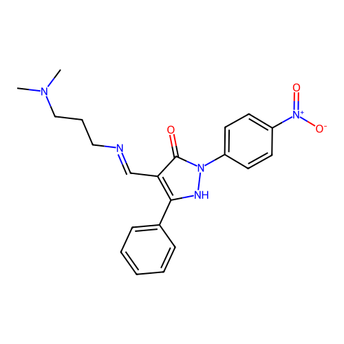 (4E)-4-[[3-(dimethylamino)propylamino]methylidene]-2-(4-nitrophenyl)-5-phenylpyrazol-3-one structure