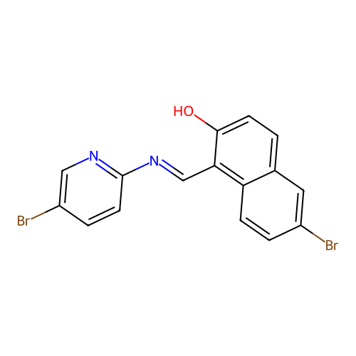 6-bromo-1-{(E)-[(5-bromopyridin-2-yl)imino]methyl}naphthalen-2-ol structure