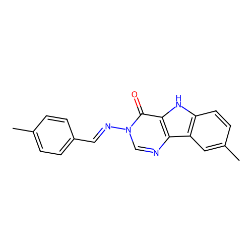 (E)-8-methyl-3-((4-methylbenzylidene)amino)-3H-pyrimido[5,4-b]indol-4(5H)-one structure