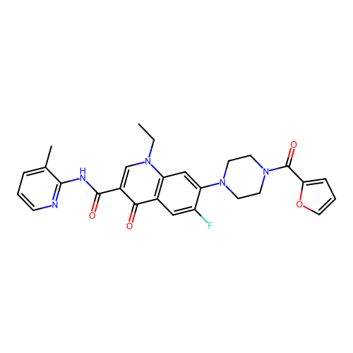 1-ethyl-6-fluoro-7-(4-(furan-2-carbonyl)piperazin-1-yl)-N-(3-methylpyridin-2-yl)-4-oxo-1,4-dihydroquinoline-3-carboxamide structure