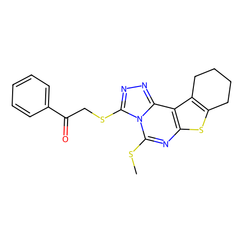 2-((5-(methylthio)-8,9,10,11-tetrahydrobenzo[4,5]thieno[3,2-e][1,2,4]triazolo[4,3-c]pyrimidin-3-yl)thio)-1-phenylethanone structure