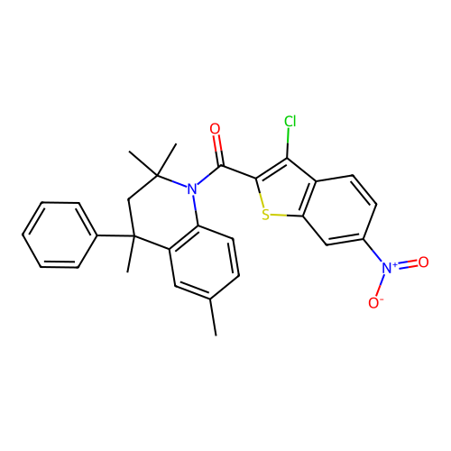 (3-chloro-6-nitro-1-benzothiophen-2-yl)(2,2,4,6-tetramethyl-4-phenyl-3,4-dihydroquinolin-1(2H)-yl)methanone structure