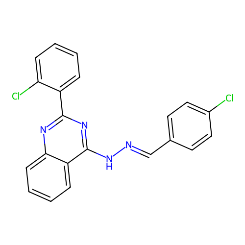 4-[(2E)-2-(4-chlorobenzylidene)hydrazinyl]-2-(2-chlorophenyl)quinazoline structure