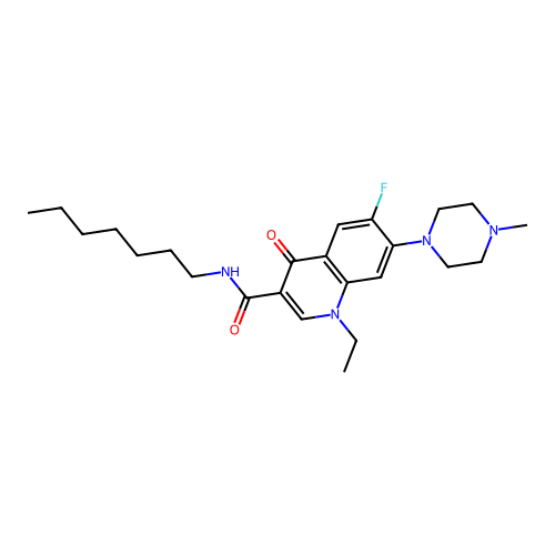 1-ethyl-6-fluoro-N-heptyl-7-(4-methylpiperazin-1-yl)-4-oxo-1,4-dihydroquinoline-3-carboxamide structure