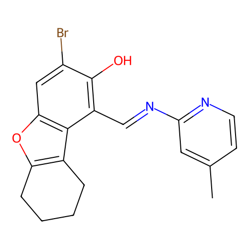 3-bromo-1-[[(4-methylpyridin-2-yl)amino]methylidene]-6,7,8,9-tetrahydrodibenzofuran-2-one structure